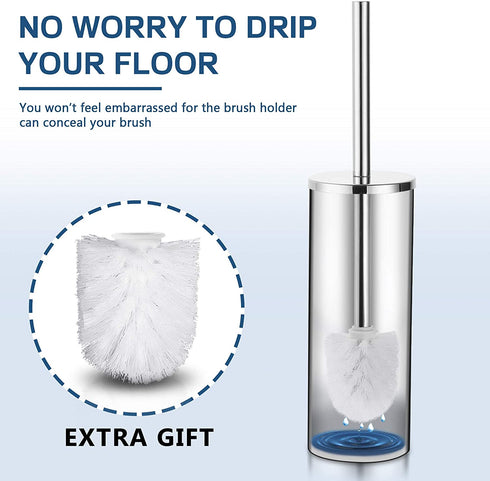 Gricol Toilet Brush and Holder, 304 Stainless Steel Freestanding Long Handle 2 Toilet Brush Head Toilet Bowl for Bathroom