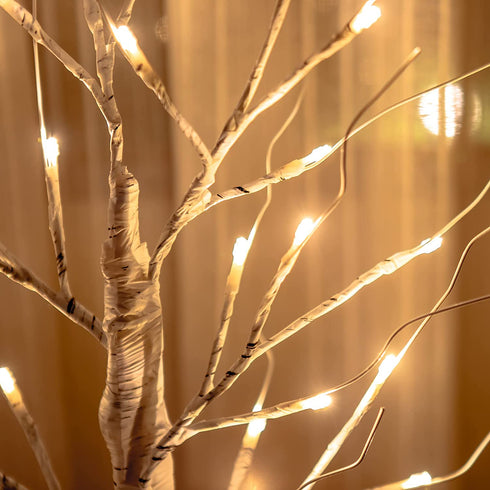 2FT24LED Birch Tree Lighted,Fairy Spirit Warm White Tabletop Light up Tree Lamp, USB and Battery Powered Timer Artificial Branches Tree Decoration Home Party Festival Holiday(1 PCS)€¦