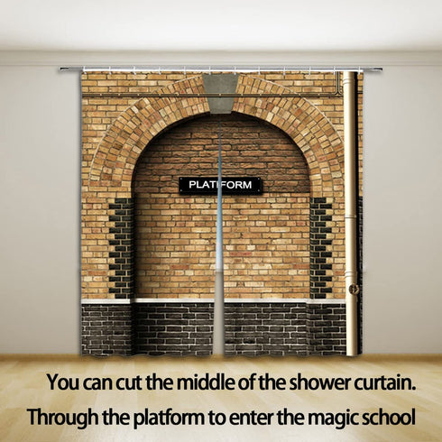 Platform Shower Curtain of King's Cross Station - Secret Passage to Magic School Decorative Shower Curtain Brick Wall Bathroom Accessories Polyester Fabric Bath Curtains 69X70 Inches Lierpit