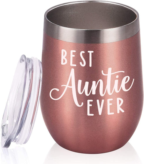 Best Auntie Ever Wine Tumbler, Funny Auntie Birthday Gifts for New Aunt to Be for Mother's Day, Christmas Xmas Present, 12 Oz Stainless Steel Wine Tumbler Auntie Sippy Cup