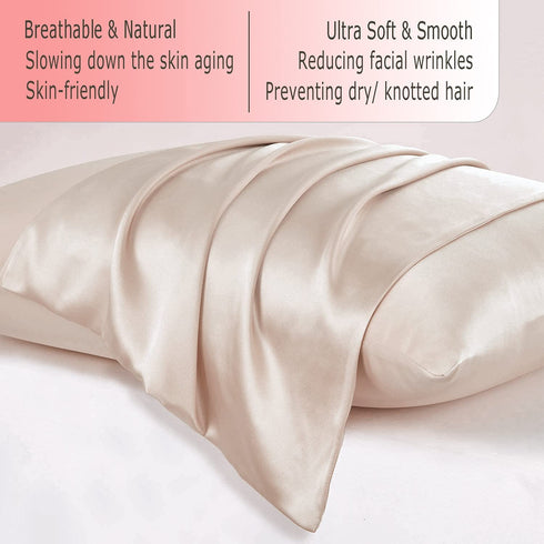 Ravmix 100% Silk Pillowcase for Hair and Skin with Hidden Zipper, Both Sides 21Momme Mulberry Silk, 1PCS, Standard Size 20—26inches, Beige