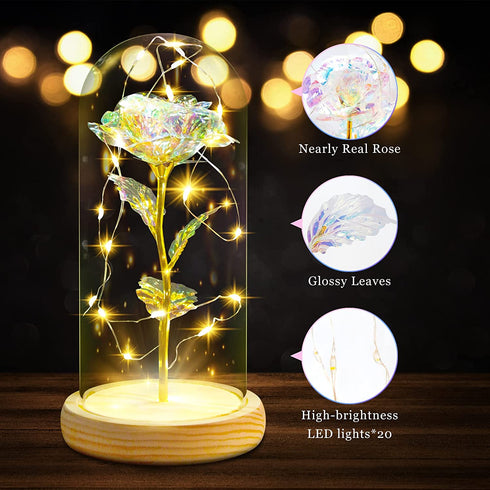 Klysimath Beauty and The Beast Rose, Galaxy Rose Gifts for Women, Colorful Rose in Glass Dome, Rainbow Rose Romantic Gifts for Her, Girlfriend, Wife, Mom, Valentine's Day, Mother's Day