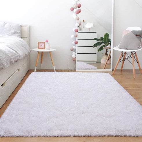 Ompaa Fluffy Area Rugs, Super Soft Shaggy Rug Fuzzy Long Fur Carpets for Bedroom Living Room Decor, 3 x 5 Feet White