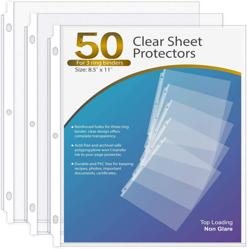 KTRIO Sheet Protector 8.5 x 11 inch Non-Glare Clear Page Protectors, Plastic Sleeves for Binders, Paper Protector for 3 Ring Binder Letter Size Top Loading, 50 Pack