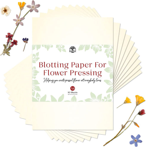 Blotting Paper for Flower Press by Berstuk® • Large A4 Flower Press Paper • Highly Absorbent and Reusable Herbarium Paper • Pack of 10 Blotting Paper Sheets