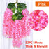 Oslimea 12 Pack 43.3 Feet Artificial Wisteria Vine Rattan Fake Wisteria Hanging Garland Flowers String Silk Wisteria Flower for Christmas Birthday Home Party Wedding Decor, Pink