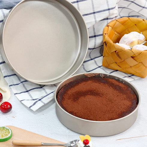 Bakestudio Round Cake Pans Set of 2, Tier Deep Baking Pans for Party, Non-Toxic Nonstick Durable, Warp-Resistant Food Safe Coating, Gold (9.2 Inch & 8.3 Inch)