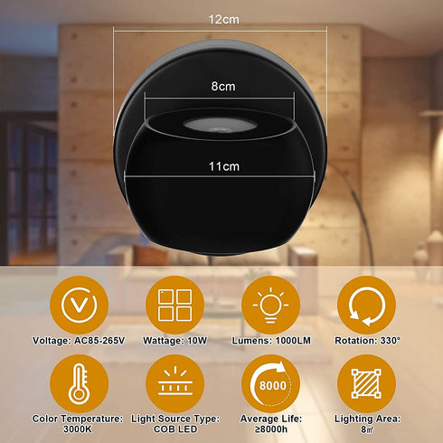 KINBEDY LED Wall Sconce 10W Modern Indoor Black 3000K Wall Light Up and Down Wall Lamp Adjustment Angle Light Fixtures Beside Bedroom Living Room