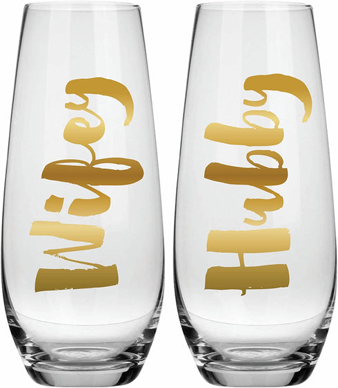 Slant Wifey & Hubby Stemless Champagne Glasses - Set of 2