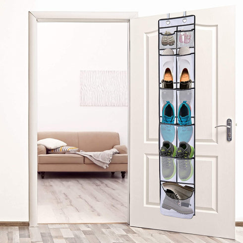 Over The Door Shoe Organizer ULG 22 Pockets Shoe Holder & 12 Mesh Pockets Hanging Shoe Holder Hanger Hanging Shoe Organizer with 3 Adjustable Metal Hooks
