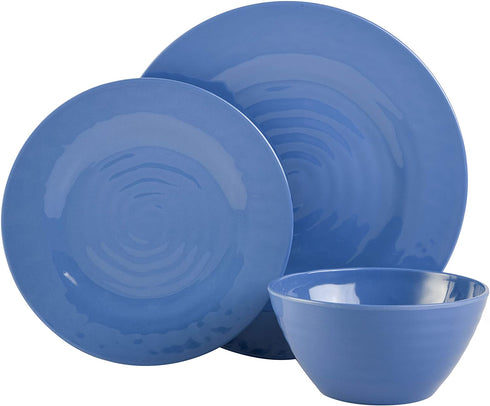 Gibson Home Brist Melamine Dinnerware Set, Service for Four (12pcs), Blue