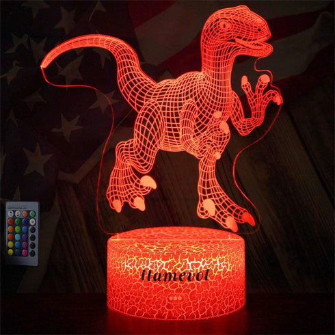 Dinosaur Night Lights for Kids Christmas Gift for Boys Birthday Dino Toy Raptor 3D Illusion Lamp Remote Control 16 Color Change