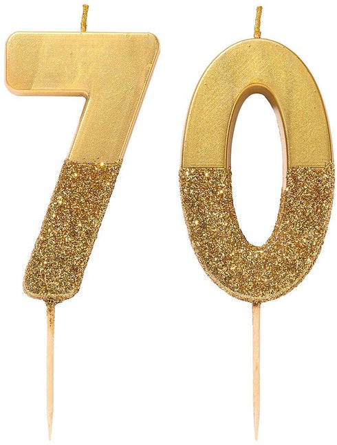 Talking Tables Glitter Number Candle-Premium Quality Cake Topper Decoration Pretty, Sparkly for Kids, Adults, 7th, 70th Birthday Party, Anniversary, Milestone, Height 8cm, 3", Gold 7