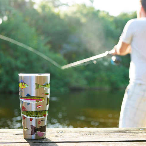 Tervis Freshwater Fish and Lures Stainless Steel Tumbler with Clear and Black Hammer Lid 20oz, Silver