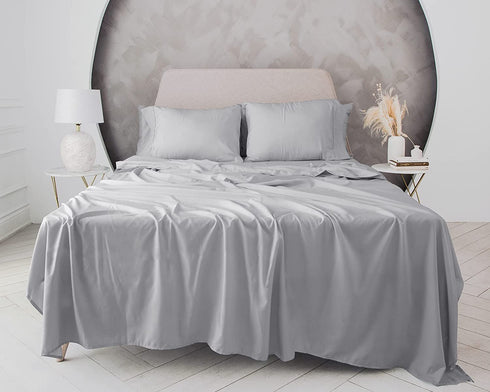 Everspread Bed Sheets (4 Piece Sheet Set), Queen Size, Light Gray. Ultra-Soft & Breathable. Luxury Bedding. Deep Pockets - Fits Mattresses up to 16 inches. Wrinkle & Fade Resistant