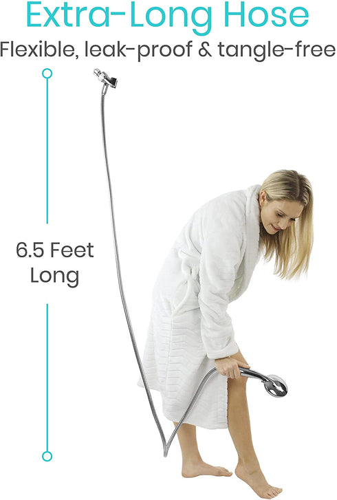 Vive Handheld Shower Head - 2 in 1, Long Hose, High Pressure, Chrome Finish Bathroom Faucet Kit with Large Waterfall Rainfall Head - Universal Adapter Holder Mount for Wall - Clean Overhead Rain Style