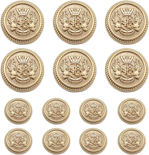 Meillia 17 Pieces Matte Gold Metal Blazer Button Set 15mm 20mm for Blazers, Suits, Sport Coats, Uniform, Jackets (MBM21)