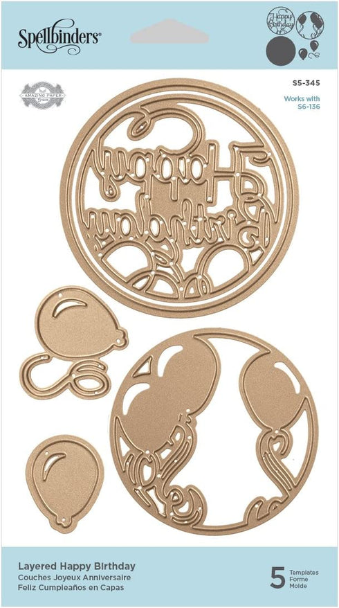 Spellbinders Shapeabilities Layered Happy Birthday Etched/Wafer Thin Die