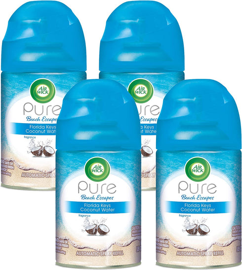 Air Wick Pure Freshmatic 4 Refills Automatic Spray, Florida Keys Coconut Water, 4ct, Air Freshener, Essential Oil, Odor Neutralization, Packaging May Vary