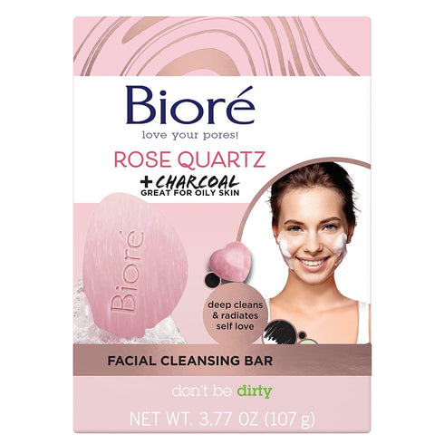 Bioré Rose Quartz + Charcoal Facial Cleansing Bar, Daily Face Wash, Oil Free, Dermatologist Tested, Non-Comedogenic, Cruelty Free, Vegan Friendly