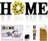 12 Inch Wood Home Letters with Sunflower Wreath for O, Wall Hanging Large Wooden Home Sign, Rustic Wall Decor for Living Room Kitchen Entryway, House Decorative Artificial Sunflower Wall Decoration