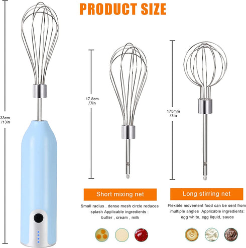 Egg Beater Whisk, Wireless Electric Multi-speed Control Rechargeable Batteries Balloon Whisk for Eggs, Milkshake Cream, Butter, Baby Food Fruits, Sauces and Soup for Kitchen,Camping,Party Gifts
