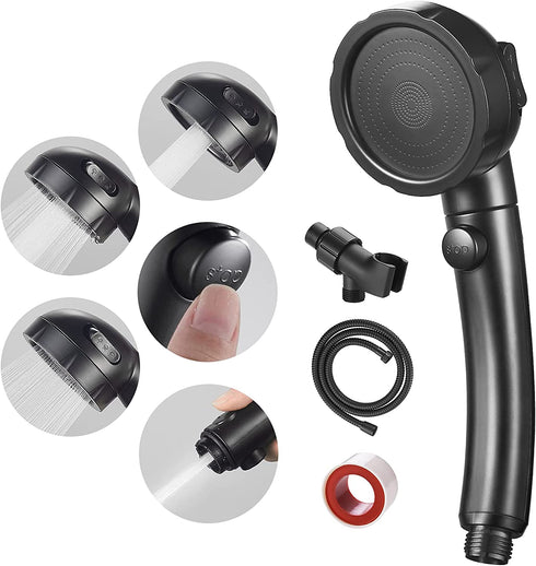 SINGSUO High Pressure Handheld Shower Head with On Off Switch, Detachable Shower Head, 3 Spray Modes Shower Massager Handheld with Hose and Adjustable Angle Bracket (Black)