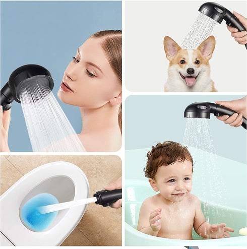 SINGSUO High Pressure Handheld Shower Head with On Off Switch, Detachable Shower Head, 3 Spray Modes Shower Massager Handheld with Hose and Adjustable Angle Bracket (Black)