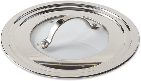 RSVP International Endurance Universal Lid with Glass Insert, Stainless Steel, Fits 5.5" - 9" | Secure Tempered Glass | Fits Frying, Sauté, Sauce, Stock Pots & Pans | Dishwasher & Oven Safe