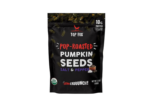Top Fox Snacks - Organic Pop-Roasted Pumpkin Seeds | Healthy Protein Snacks - Gluten Free - Keto and Vegan Friendly (Salt & Pepper, 3.5 oz - 2 Pack)