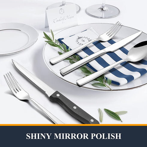 24 Pieces Silverware Set with Steak Knives, Yoehka Durable Stainless Steel Flatware Cutlery Set, Service for 4, Kitchen Utensil Tableware Set for Home and Restaurant Mirror Polished & Dishwasher Safe