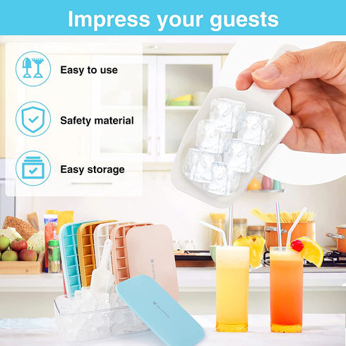 Silicone Ice Cube Tray with Lid container & scoop, Flexible & BPA Free Silicone Mold Making 32Pcs x0.4 Oz Small Square Ice Cubes for Chingling Cocktail and Milk Tea(Blue)