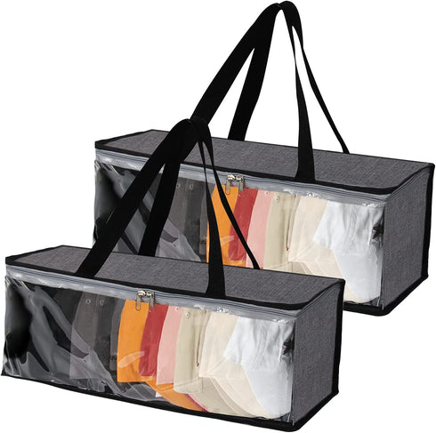 QTBOOM Hat Organizer Gray 2 Packs For Closet Cap Closet Organizer And Storage, Hat Storage For Baseball Caps, Hat Holder Rack With 2 Carry Handles Portable Cap Storage Bag, Hold Up To 40 Hats