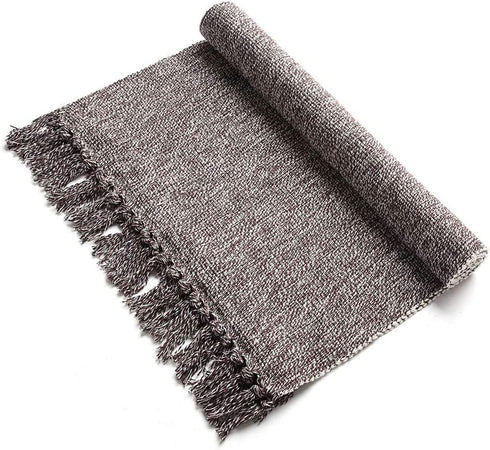 Eanpet Braided Rug Cotton Area Rug Hand Woven Reversible Floor Rug Pure Tassels Throw Rugs Door Mat Laundry Room Rug Indoor Runner Bathroom Tablecloth Brown 2x6 FT