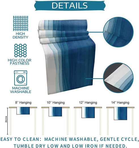 Vandarllin Blue White Table Runner, Non-Slip Dining Table Runners for Kitchen, Ombre Ocean Wave Coffee Table Runners Dresser Scarf for Living Room Garden Wedding Parties (13x90 inches Long)