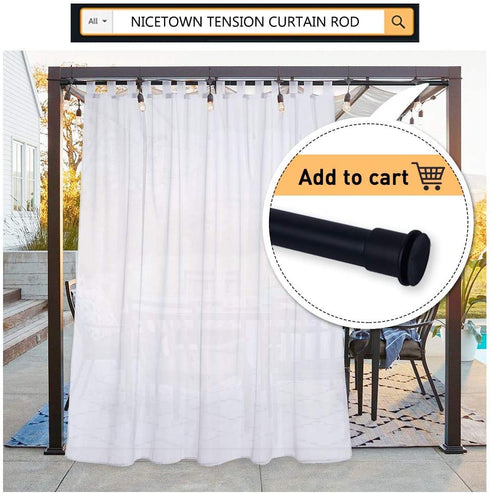 NICETOWN Outdoor Sheer Curtain for Pergola - Lightweight Tab Top Voile Panel with Rope Tie Back for Gazebo (1 Pack, 100 Inch Wide by 108 Inch Long, White)