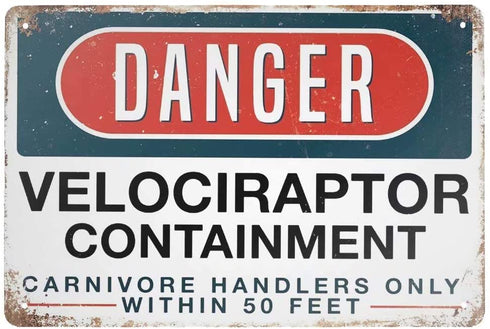 Jesiceny New Tin Sign Danger Velociraptor Containment Aluminum Metal Sign 8x12 INCH