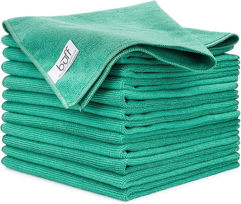 Buff Microfiber Cleaning Cloth | Green (12 Pack) | Size 16" x 16" | All Purpose Microfiber Towels - Clean, Dust, Polish, Scrub, Absorbent