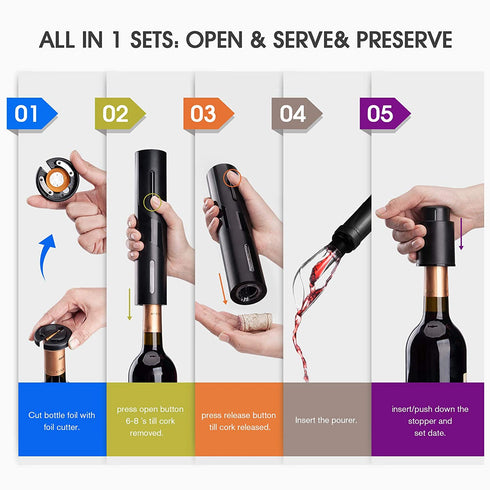mafiti Wine Gifts for Him Men Dad Husband Fathers Day, Electric Wine Bottle Openers Pourer Aerater Stopper Set 4-in-1, Wine Accessories Christmas Boxes Birthday Gifts for Women
