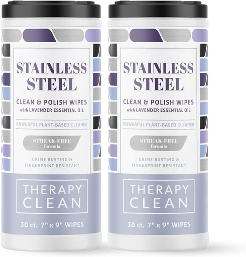 Therapy Stainless Steel Wipes, 30 Count (2 Pack) - Best for Cleaner and Polish of Kitchen Appliances, Refrigerator, Dishwasher, Oven, Stove, Sink, and Microwave