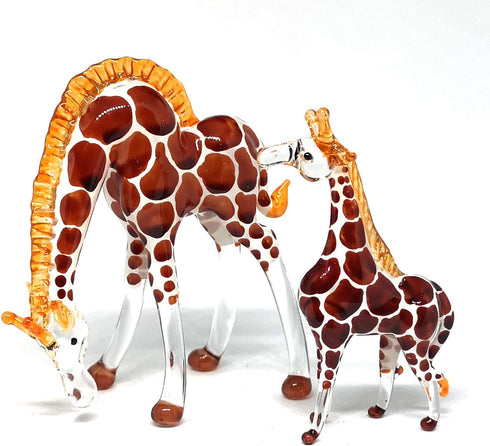 ZOOCRAFT Glass Giraffe Figurine Collectible Hand Blown Safari Miniature Animals Collectibles Home Decoration Set of 2