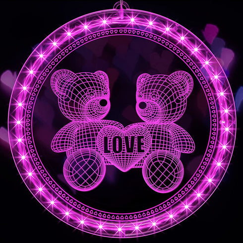 3D Illusion Lamp Night Light, 7.9 Inch Pink Window Decorations Lights with Suction Cup Hooks, Nightlight Bedside Lamps Bedroom Home Decoration for Kids Boys & Girls Women Birthday Gifts