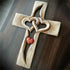 YunQin Carved Wooden Cross - Intertwined Hearts, Wooden Love Cross, Wall Hanging Hand Carved Wood Cross for Home Living Room Decor
