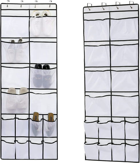 Armindou Extra Large Pockets Hanging Over The Door Shoe Organizer 2 Pack Closet Shoe Organizer With 8 Extra Large Mesh Storage Pockets for Bedroom Door Apartment Storage (White, 64.1X22.8 )