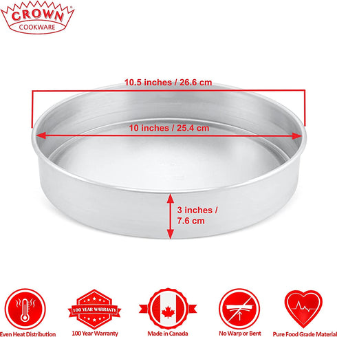 Crown 10 inch Cake Pan, 3" Deep, Extra Sturdy, Fully Straight Sides, Even-Heating, Made in Canada