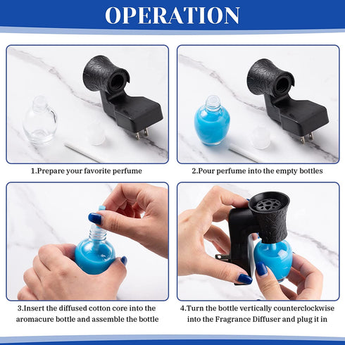 2 Pieces Wall Plug-in Diffuser Fragrance Plug with 4 Pieces Empty Bottles for Spreading Essential Oils Home Bathroom (Black)