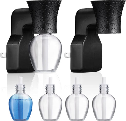 2 Pieces Wall Plug-in Diffuser Fragrance Plug with 4 Pieces Empty Bottles for Spreading Essential Oils Home Bathroom (Black)
