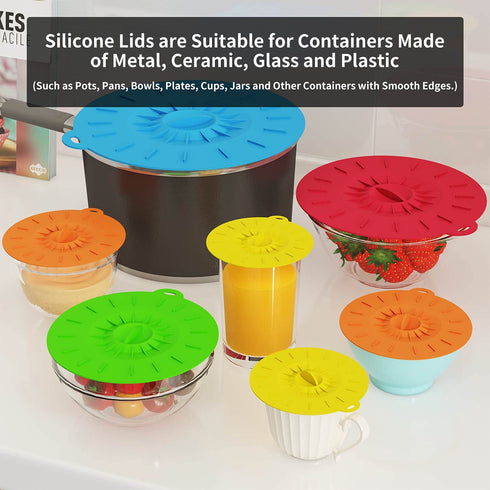 7 Pack€‘Silicone Lids, Microwave Splatter Cover, 5 Sizes Reusable Heat Resistant Food Suction Lids fits Cups, Bowls, Plates, Pots, Pans, Skillets, Stove Top, Oven, Fridge, BPA Free