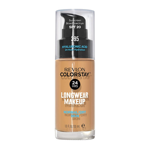 Liquid Foundation by Revlon, ColorStay Face Makeup for Halloween Makeup Kit, Normal & Dry Skin, SPF 20, Longwear Medium-Full Coverage with Natural Finish, Oil Free, 395 Deep Honey, 1 Fl Oz