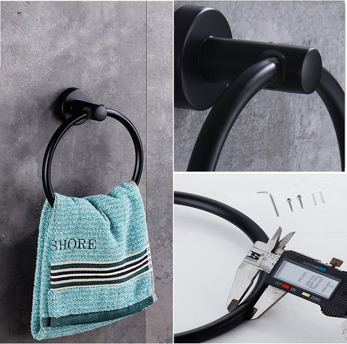 mafffoliverr Bathroom Hardware Set, Hand Towel Ring and Toilet Paper Holder for Bathroom Towel Rack Towel Hanger Wall Mounted Bathroom Fixtures (Black)